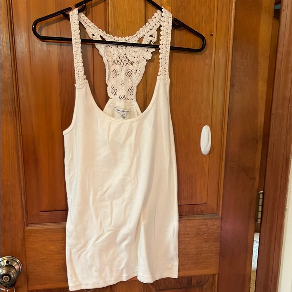 American Eagle Outfitters Cream Embellished Backless Tank Top
